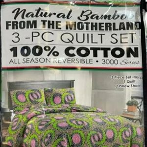 Natural Bamboo 3 - Piece Reversible Quilt Set